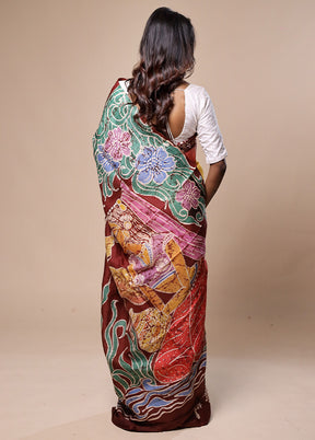 Yellow Printed Silk Saree Without Blouse Piece