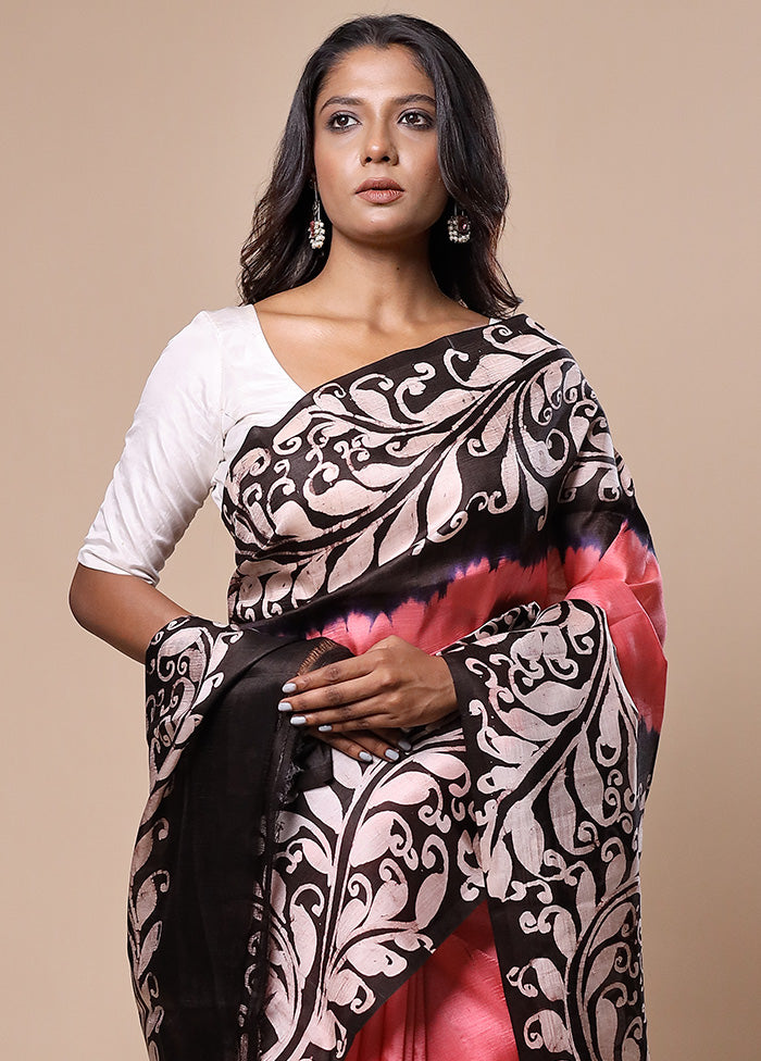 Pink Printed Silk Saree With Blouse Piece