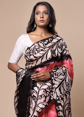 Pink Printed Silk Saree With Blouse Piece