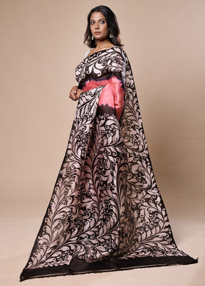 Pink Printed Silk Saree With Blouse Piece