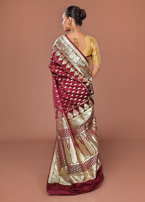 Maroon Banarasi Silk Saree With Blouse Piece