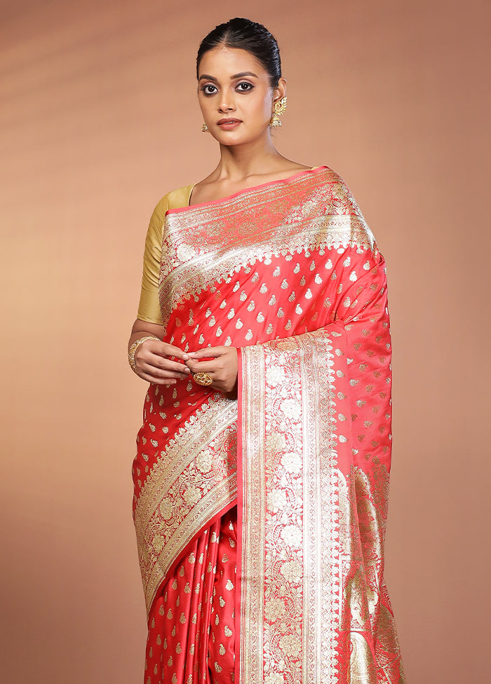 Red Banarasi Silk Saree With Blouse Piece