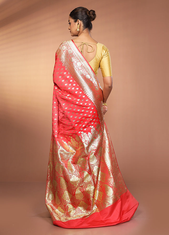 Red Banarasi Silk Saree With Blouse Piece