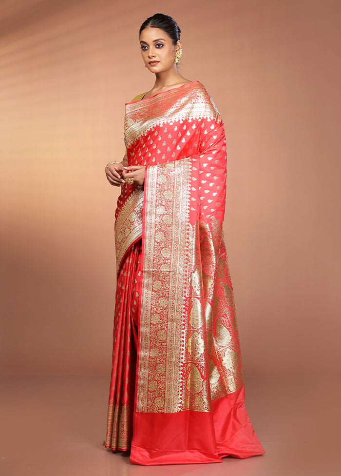 Red Banarasi Silk Saree With Blouse Piece