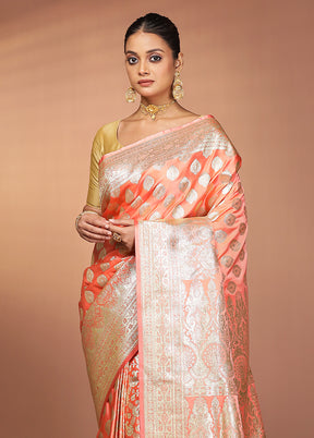 Peach Banarasi Silk Saree With Blouse Piece