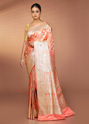 Peach Banarasi Silk Saree With Blouse Piece
