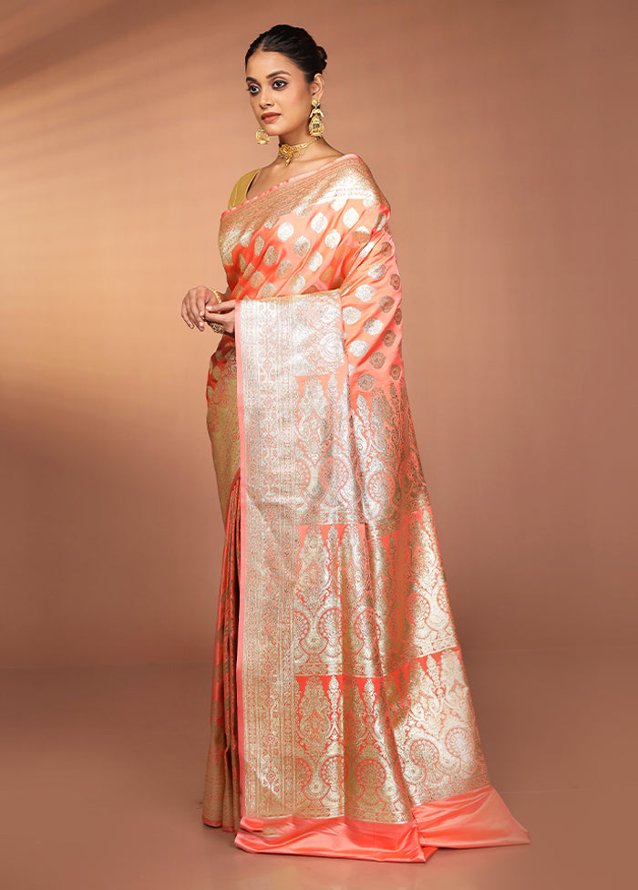 Peach Banarasi Silk Saree With Blouse Piece