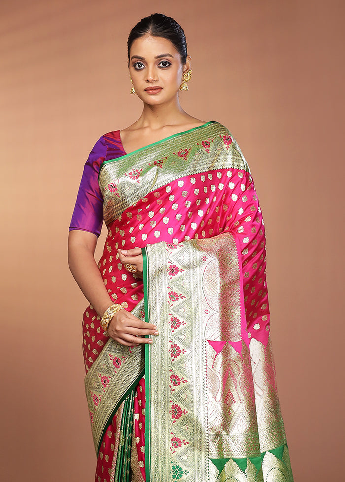 Pink Banarasi Silk Saree With Blouse Piece