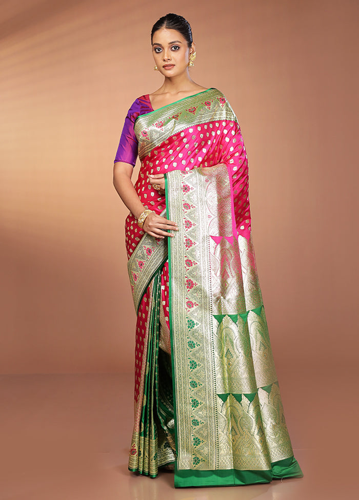 Pink Banarasi Silk Saree With Blouse Piece