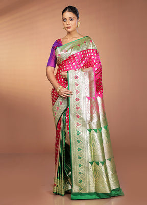 Pink Banarasi Silk Saree With Blouse Piece