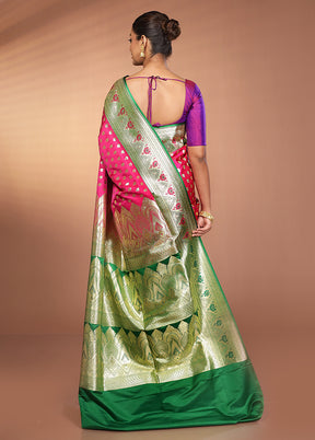 Pink Banarasi Silk Saree With Blouse Piece