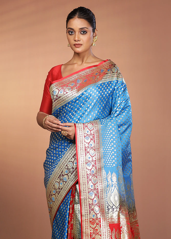 Blue Banarasi Silk Saree With Blouse Piece