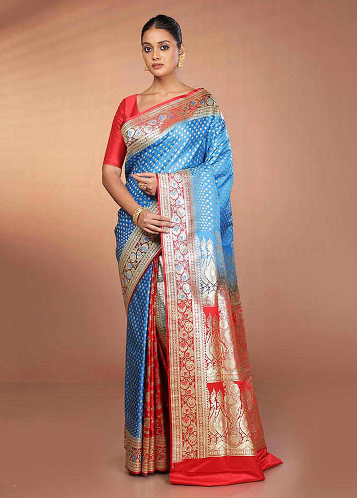 Blue Banarasi Silk Saree With Blouse Piece