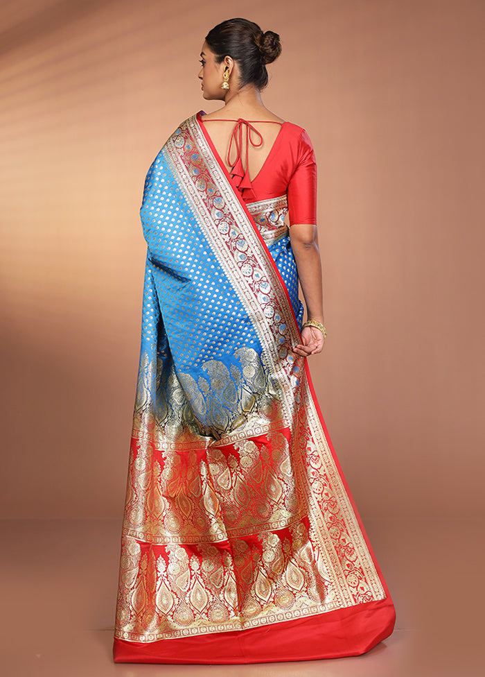 Blue Banarasi Silk Saree With Blouse Piece