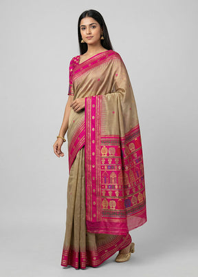 Cream Dupion Silk Saree With Blouse Piece