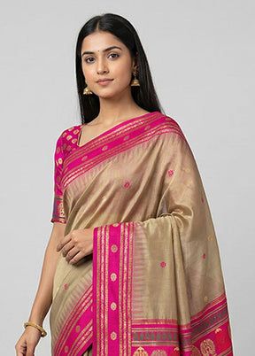 Cream Dupion Silk Saree With Blouse Piece