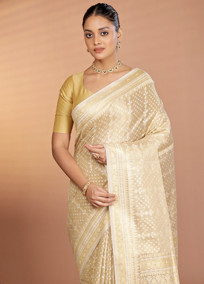 Cream Tissue Silk Saree With Blouse Piece
