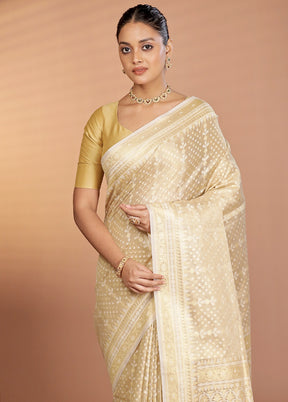 Cream Tissue Silk Saree With Blouse Piece