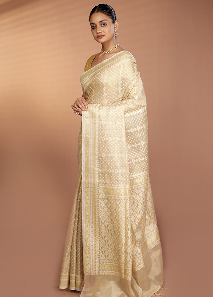Cream Tissue Silk Saree With Blouse Piece