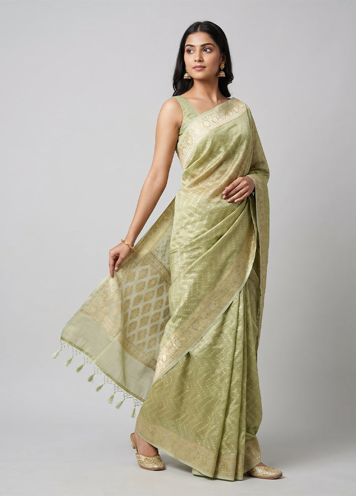 Green Tissue Silk Saree With Blouse Piece