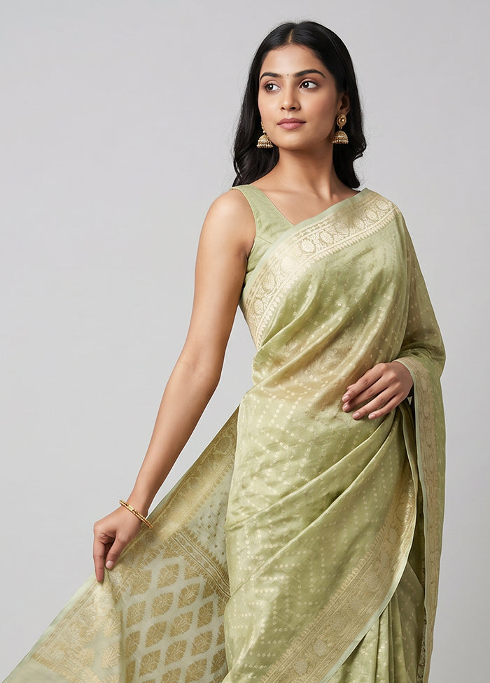 Green Tissue Silk Saree With Blouse Piece