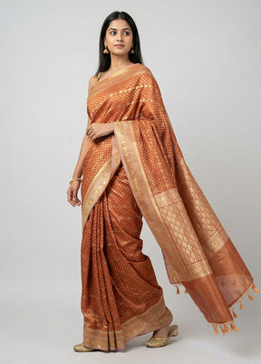 Rust Tissue Silk Saree With Blouse Piece