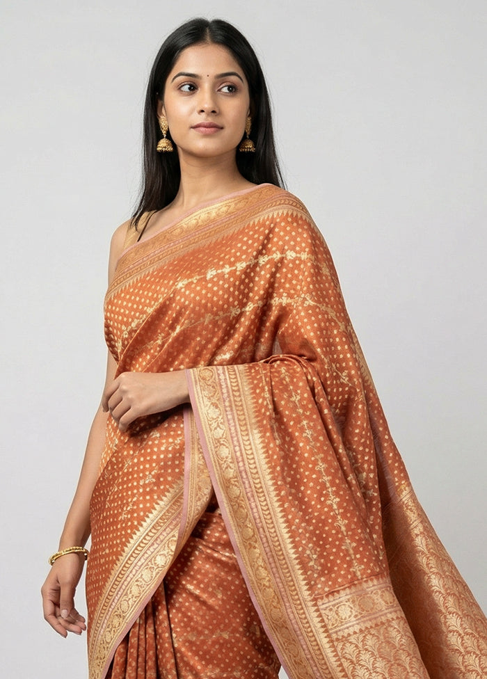 Rust Tissue Silk Saree With Blouse Piece