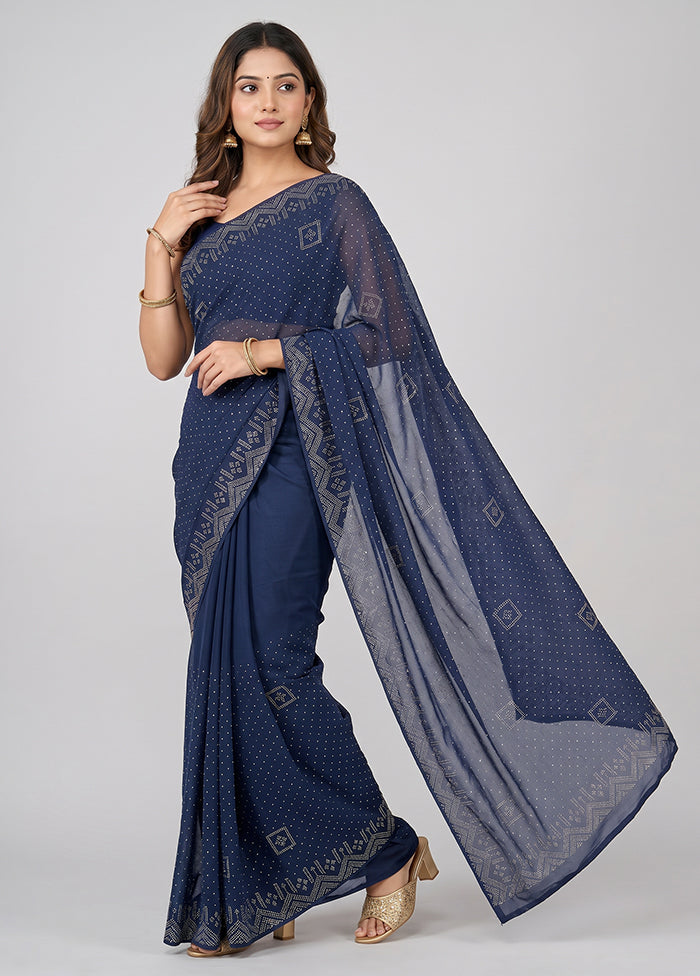 Blue Georgette Saree With Blouse Piece