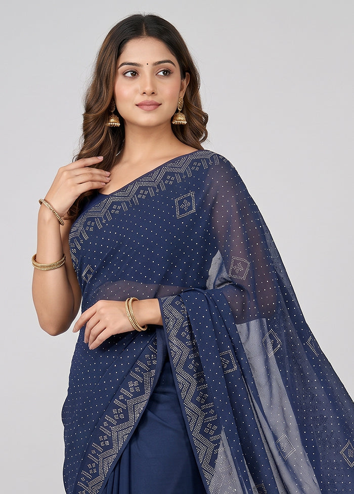 Blue Georgette Saree With Blouse Piece