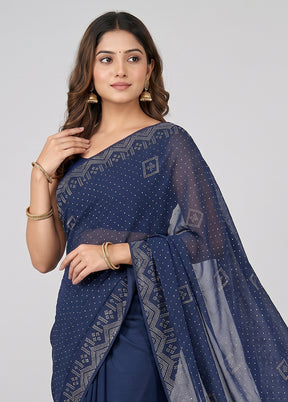 Blue Georgette Saree With Blouse Piece