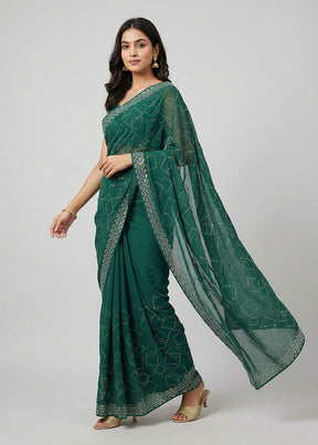 Green Georgette Saree With Blouse Piece