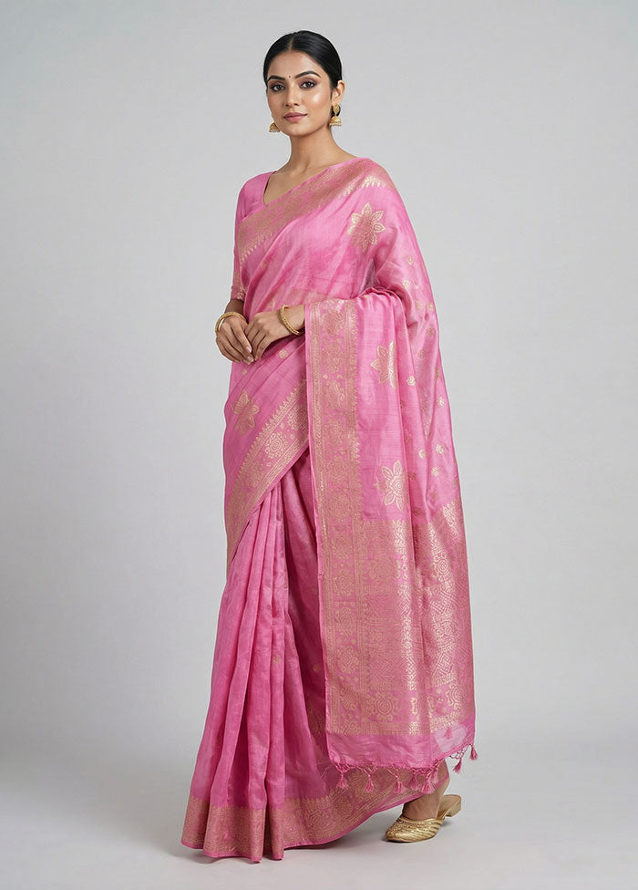 Pink Organza Saree With Blouse Piece