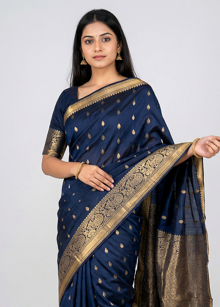Black Kanjivaram Silk Saree With Blouse Piece