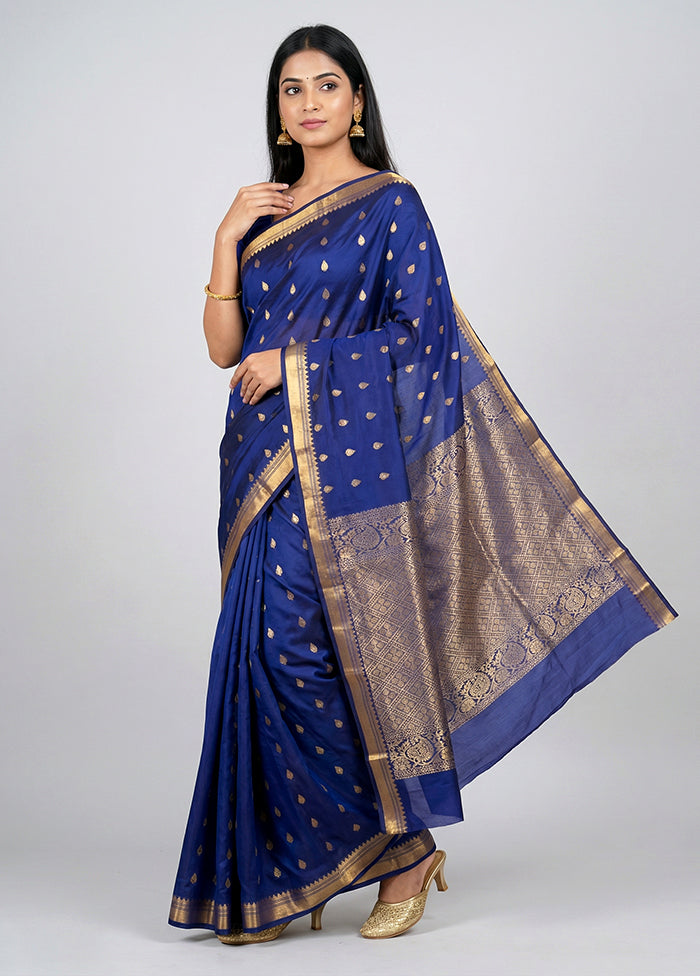 Blue Kanjivaram Silk Saree With Blouse Piece