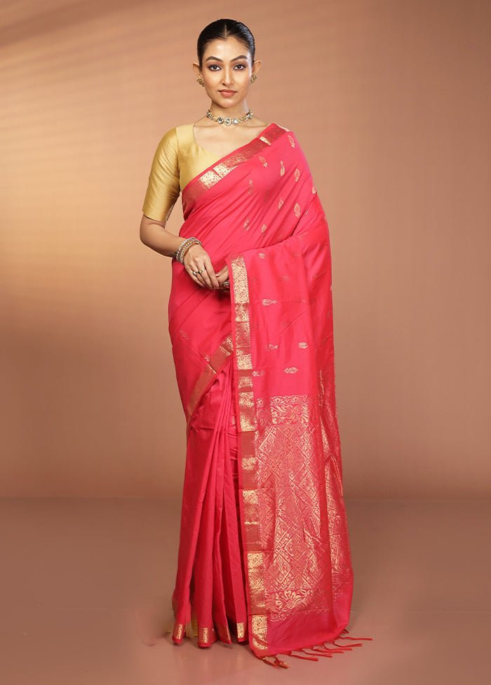 Pink Kanjivaram Silk Saree With Blouse Piece