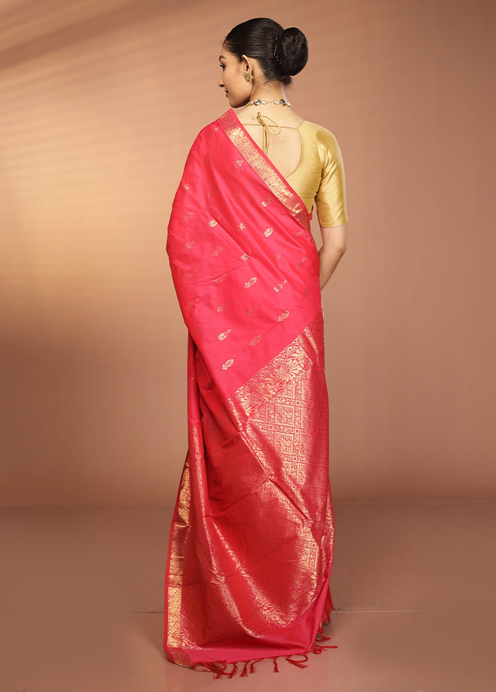 Pink Kanjivaram Silk Saree With Blouse Piece
