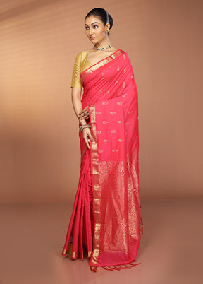Pink Kanjivaram Silk Saree With Blouse Piece