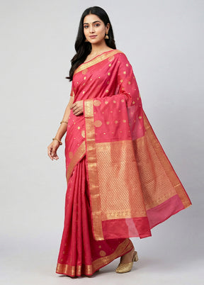 Pink Kanjivaram Silk Saree With Blouse Piece