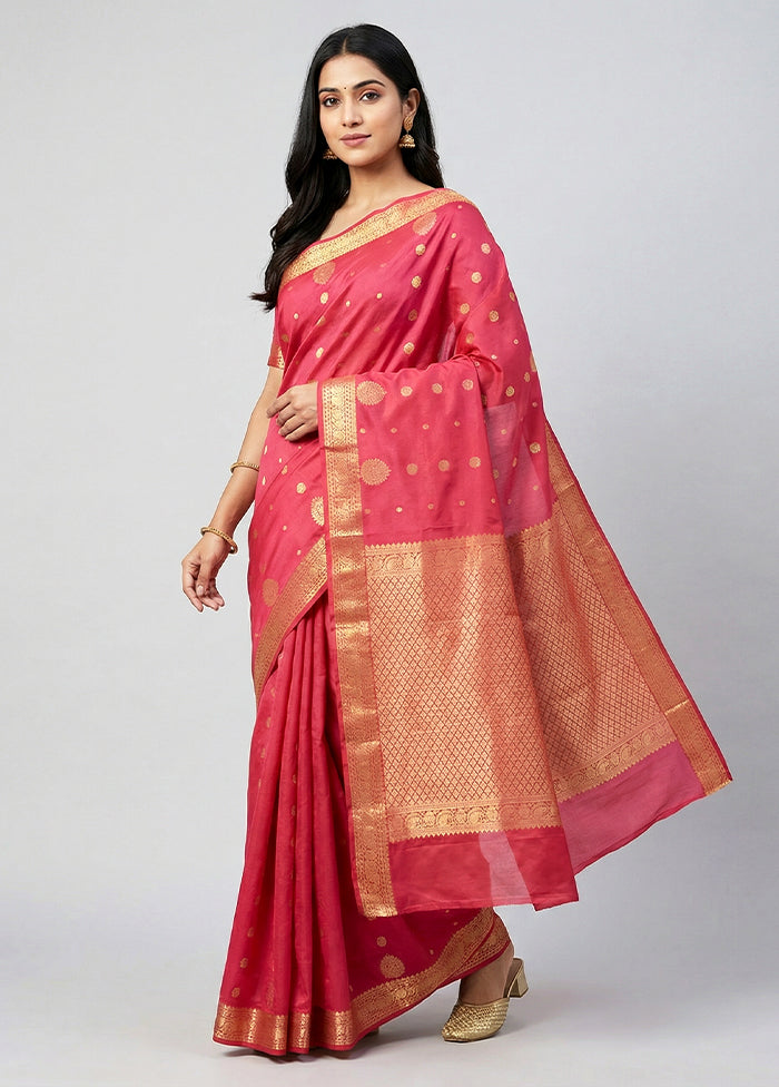 Pink Kanjivaram Silk Saree With Blouse Piece