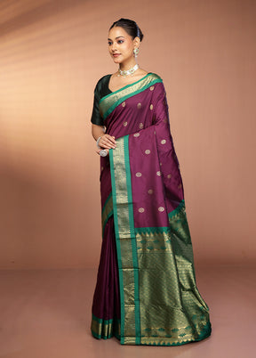 Purple Kanjivaram Silk Saree With Blouse Piece