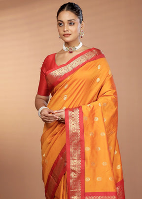 Yellow Kanjivaram Silk Saree With Blouse Piece