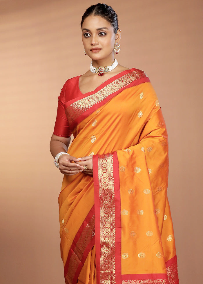 Yellow Kanjivaram Silk Saree With Blouse Piece