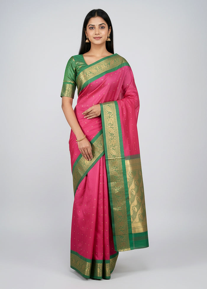 Pink Kanjivaram Silk Saree With Blouse Piece