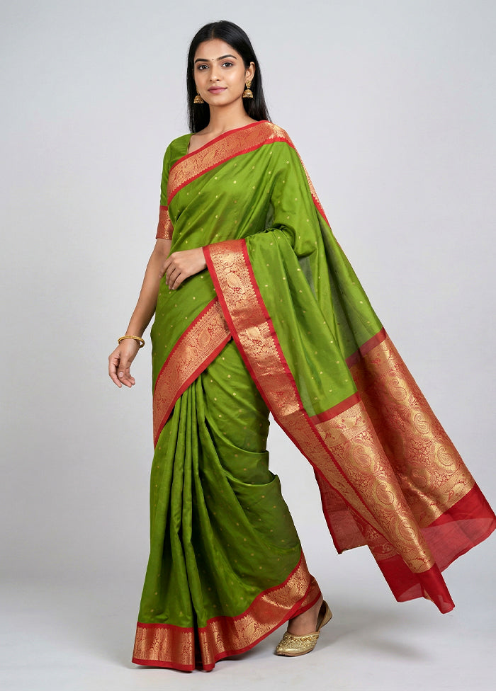 Green Kanjivaram Silk Saree With Blouse Piece