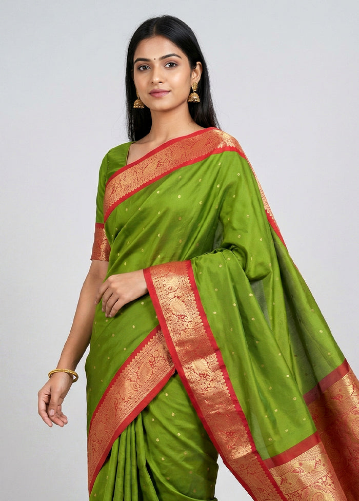Green Kanjivaram Silk Saree With Blouse Piece