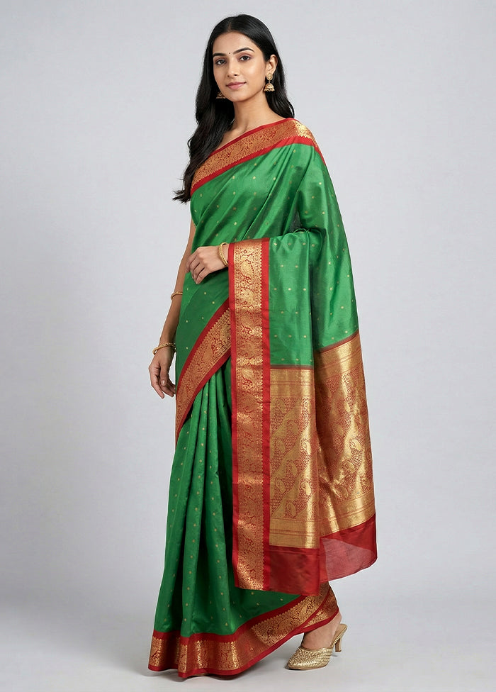 Green Kanjivaram Silk Saree With Blouse Piece
