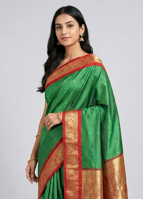 Green Kanjivaram Silk Saree With Blouse Piece
