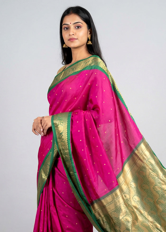 Pink Kanjivaram Silk Saree With Blouse Piece