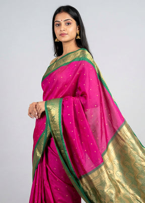 Pink Kanjivaram Silk Saree With Blouse Piece