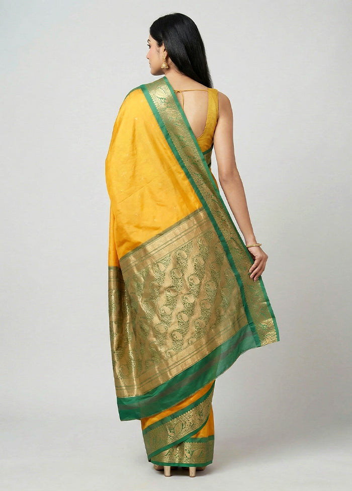Yellow Kanjivaram Silk Saree With Blouse Piece